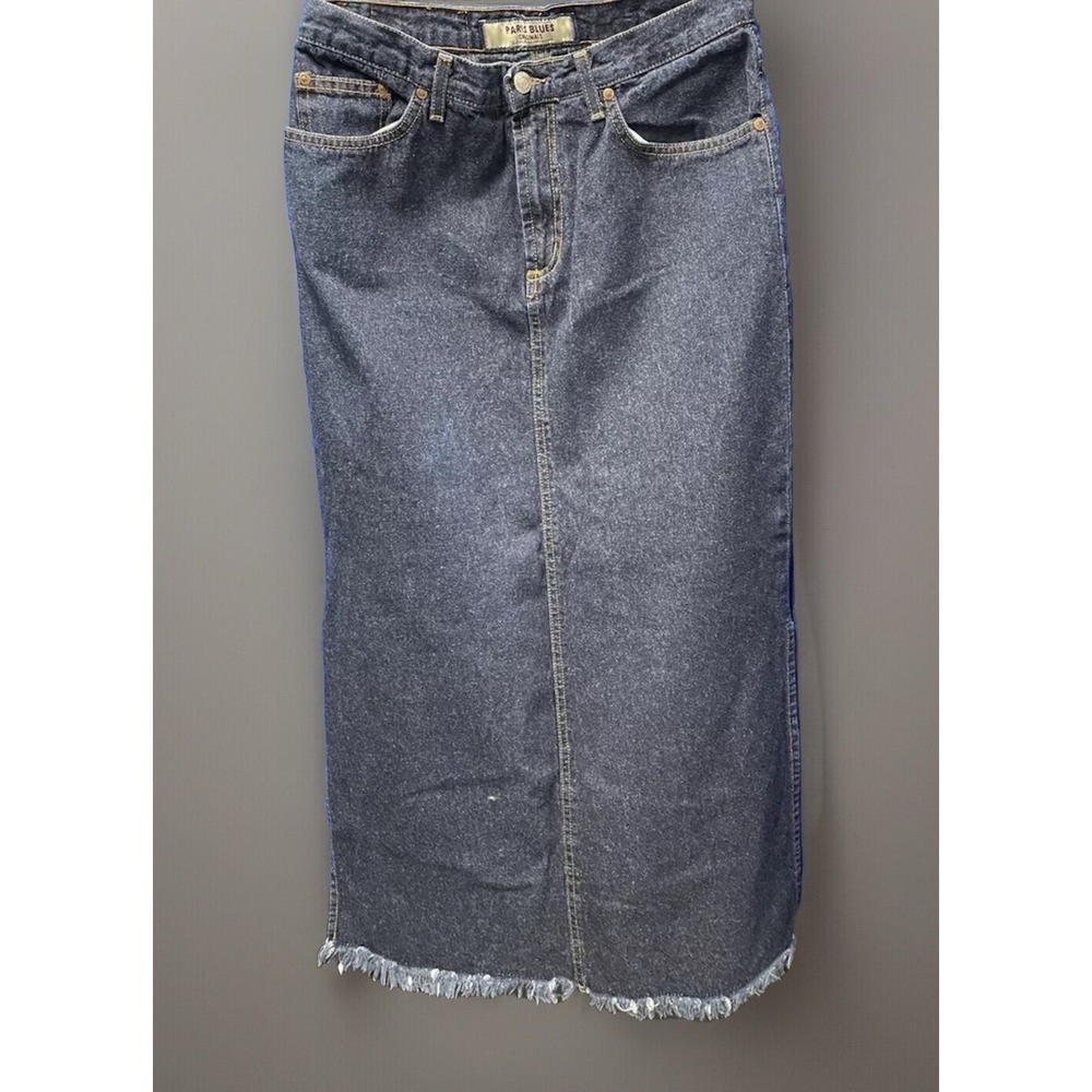 Vtg Y2K Denim Jean Fringe Skirt 11 Dark Wash Cowgirl Western Country Boho USA - Picture 4 of 16